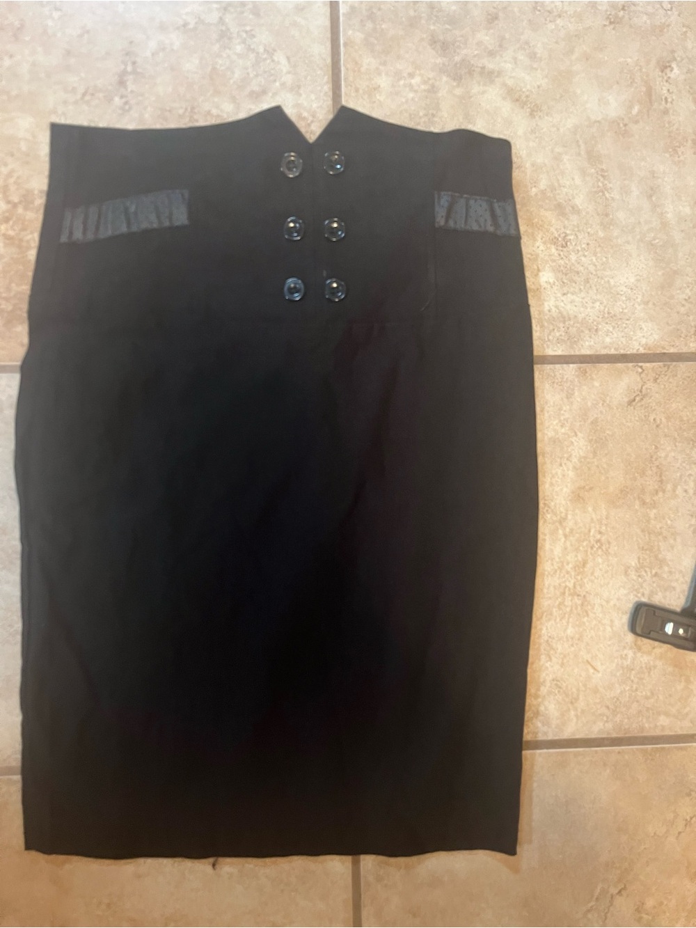 Valia Black High-Waist Pencil Skirt with Double-Row Buttons